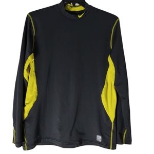 Nike Pro Combat Hyperwarm Dri Fit Long Sleeve Fitted Shirt Gray/Yellow Size XL